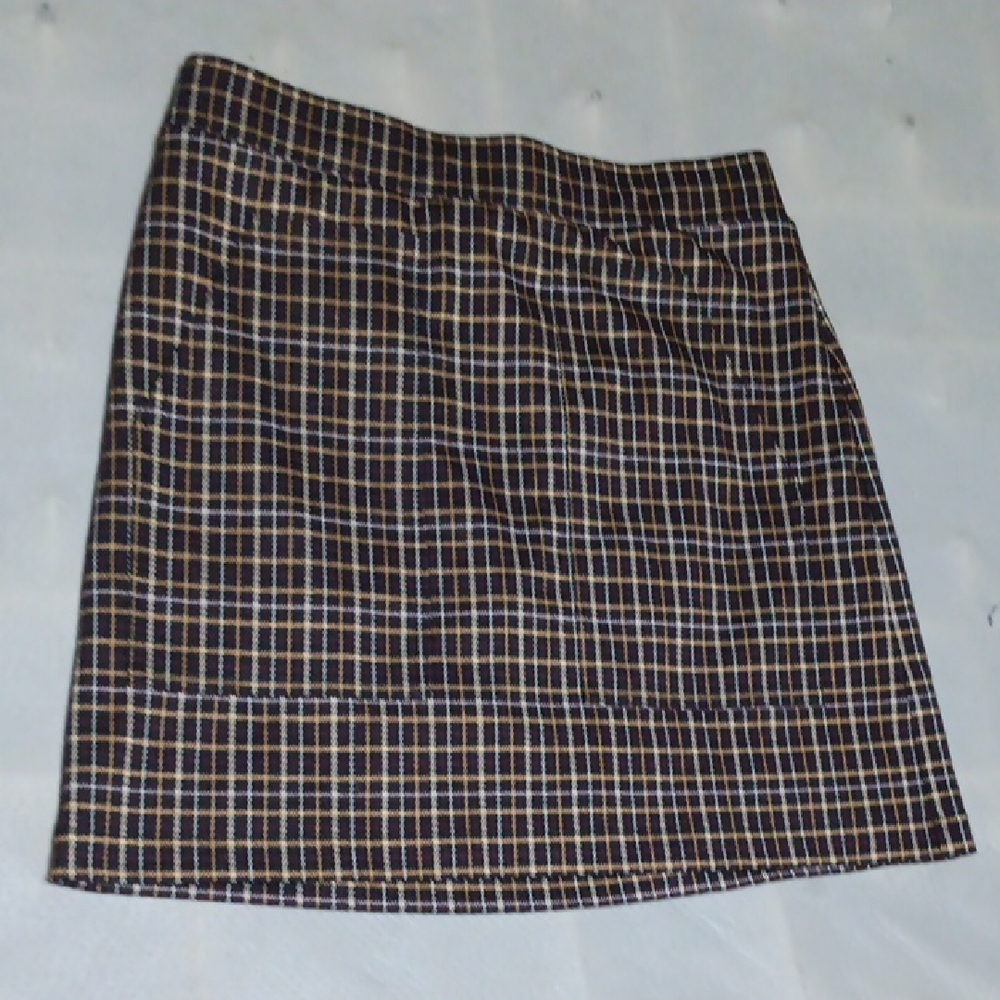 LOFT Checkered Mini Skirt - Black and Brown